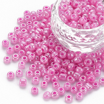 Glass Seed Beads, Ceylon, Round, Violet, 4mm, Hole: 1.5mm, about 4500pcs/pound
