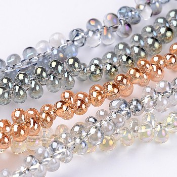 Teardrop Electroplate Glass Beads Strands, Top Drilled Beads, Mixed Color, 3x3mm, Hole: 0.5mm, about 291pcs/strand, 17.7 inch