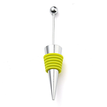 Beadable Wine Stoppers, Alloy & Silicone Wine Saver Bottle Stopper, Cone, Green Yellow, 115x20mm