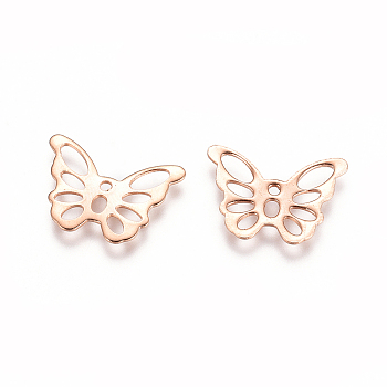 201 Stainless Steel Charms, Butterfly, Rose Gold, 11x15x0.7mm, Hole: 1~4mm