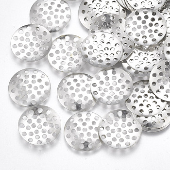 Iron Finger Ring/Brooch Sieve Findings, Perforated Disc Settings, Nickel Free, Platinum, 14x1mm, Hole: 1.2mm