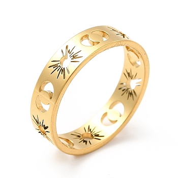 304 Stainless Steel Finger Rings for Women, Hollow Out Sun and Moon Ring, Golden, 5mm, Inner Diameter: US Size 7 1/4(17.5mm)