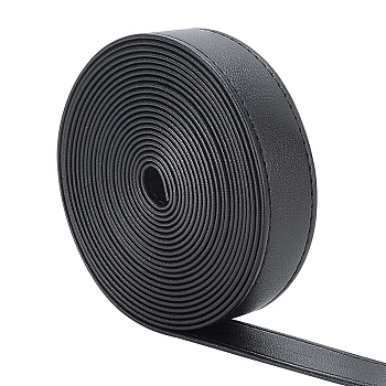 4M Flat Imitation Leather Cord, for Bag Strap Making, Black, 25x1.8mm, about 4.37 Yards(4m)/Roll