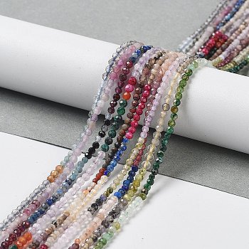 Natural & Synthetic Mixed Gemstone Beads Strands, Round Beads, Faceted, 2~2.5x2~2.5mm, Hole: 0.5mm, about 190~196pcs/strand, 15.35''~15.75''(39~40cm)