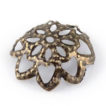 Iron Fancy Bead Caps, Flower, Nickel Free, Antique Bronze, 10x4mm, Hole: 1mm