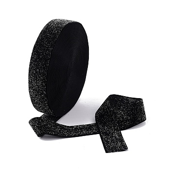 10 Yards Polyester Velvet Ribbon, Silver Glitter Ribbon, for DIY Jewelry Making, Black, 1 inch(25~26mm)