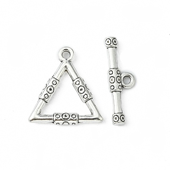 Tibetan Style Toggle Clasps, Lead Free and Cadmium Free, Triangle, Antique Silver, Size: about Triangle: 23mm long, 21.5mm wide, 3mm thick, hole: 2mm, Bar: 26mm long, 8mm wide, 3mm thick, hole: 2mm
