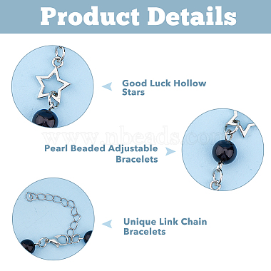 4Pcs 4 Style Alloy Hollow Star Link Chain Bracelets & Necklaces with ABS Plastic Pearl Beaded(SJEW-FI0001-09)-4