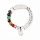 Natural Quartz Crystal & Mixed Gemstone Beaded Stretch Bracelet with Heart Charm for Women(BJEW-K164-B25)-2