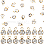 50Pcs Brass Pendants, Round Charms, with Rhinestone, Real 18K Gold Plated, 6x3.5x3mm, Hole: 0.9mm(KK-BBC0025-91C)