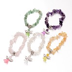 Natural Mixed Stone Kids Bracelets, with Acrylic Bead and Antique Silver Alloy Findings, Lovely Wedding Dress Angel Dangle, 39mm(BJEW-JB02062)