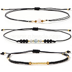 3Pcs Natural Gemstone & Glass Beaded Braided Bead Bracelets, Waxed Cord Braided Bracelets for Women, Rondelle, 11.02 inch(28cm)(WW1419-1)