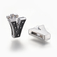 Alloy Enamel Rhinestone Slide Charms, Letter, Platinum Metal Color, Letter.V, Black, 17x14x4mm, Hole: 1x8mm(X-ENAM-A126P-V07)