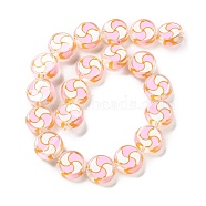 Glass Beads Strands, with Enamel, Flat Round, Pink, 17x7mm, Hole: 1.5mm, about 19pcs/strand, 12.60 inch(32cm)(GLAA-L047-03F)