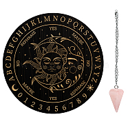 AHADEMAKER 1Pc 304 Stainless Steel Cable Chain Necklaces, with Lobster Claw Clasp and Extend Chains, with 1Pc Natural Rose Quartz Stone Pendants, 1Pc Carved Wooden Pendulum Boards, Sun Pattern, 3pcs/set(DIY-GA0004-19E)