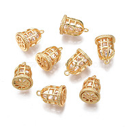 Brass Clear Cubic Zirconia Charms, Cadmium Free & Nickel Free & Lead Free, Cage, Real 18K Gold Plated, 13x9mm, Hole: 1.2mm(KK-N233-149)