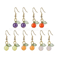 5Pairs 5 Colors Acrylic Dangle Earrings, with 304 Stainless Steel Earring Hooks, Round, Golden, 32.5x12.5mm, 1pair/color(EJEW-JE05749)