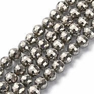 Electroplate Glass Beads Strands, Full Plated, Faceted, Round, Platinum Plated, 6mm, Hole: 1mm, about 100pcs/strand, 21 inch(X-EGLA-E009-6mm-F08)