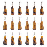 20Pcs Natural Tiger Eye Pendants, with Stainless Steel Snap On Bails, Teardrop Charm, 28~30x10~12mm, Hole: 6x4mm(G-UN0001-24)
