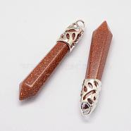 Synthetic Goldstone Big Pointed Pendants, with Alloy Findings, Bullet, Platinum, 57~63x13x10mm, Hole: 3x4mm(G-D860-C01-P)
