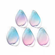 Two Tone Transparent Spray Painted Glass Pendants, with Glitter Powder, Petaline, Colorful, 16x9.5x2mm, Hole: 1mm(GLAA-S190-014E-01)