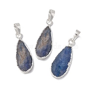 Natural Kyanite Pendants, Teardrop Charms, with Silver Plated Brass Findings, Cadmium Free & Lead Free, Silver, 31.5~32x12~12.5x2.5~3.5mm, Hole: 5x8mm(G-G977-03S)