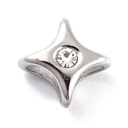 Ion Plating(IP) 304 Stainless Steel Slide Charms, with Crystal Rhinestone, 4 Pointed Star, Stainless Steel Color, 10.5x10.5x8.5mm, Hole: 5.5mm(STAS-I190-27P)