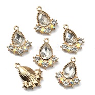 Glass Rhinestone Pendants, with Light Gold Plated Zinc Alloy Findings, Teardrop Charms, Jonquil, 20x16x5mm, Hole: 1.5mm(FIND-TAC0017-07LG-05)