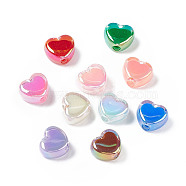 UV Plating Rainbow Iridescent Acrylic Beads, Two Tone, Heart, Mixed Color, 13x15x8mm, Hole: 3.6mm(OACR-H015-10)
