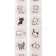 Self-Adhesive Stickers, Round with Animal, for Presents Decoration, Cat Shape, 25mm 500pcs/roll(DIY-R084-18D)