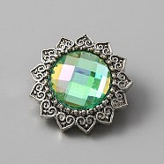 Alloy Snap Buttons, with Plastic Rhinestone, Jewelry Buttons, Flower, Light Green, 20.5x11mm, Knob: 5mm(FIND-WH0145-72B)