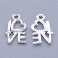 For Valentine's Day Tibetan Style Alloy Pendants, Lead Free, Nickel Free and Cadmium Free, Heart with Love, Silver Color Plated, 14.5x8mm, Hole: 1mm(K090H022)
