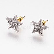 Electroplate Natural Druzy Agate Stud Earrings, with Brass Findings, Star, Platinum Plated, 10x11x3mm, Pin: 0.8mm(X-EJEW-F156-01D)