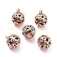 Tibetan Style Alloy Pendants, Hollow Round with Vine, Red Copper, 23x18.5x18mm, Hole: 2.5mm(PALLOY-P267-24R)