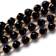 Natural Black Onyx Beads Strand, with Seed Beads, Six Sided Celestial Dice, 6~6.5x6~6.5x6~6.5mm, Hole: 0.5mm, about 24pcs/strand, 8.07''(20.5cm)(G-M367-41A)