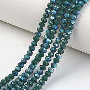 Electroplate Opaque Solid Color Glass Beads Strands, Half Rainbow Plated, Faceted, Rondelle, Teal, 3.5~3.8x3mm, Hole: 0.4mm, about 113~115pcs/strand, 32~33cm(EGLA-A034-P3mm-L06)