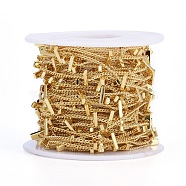 Handmade Brass Twisted Chains, Curb Chains, Soldered, with Rectangle Beads and Spool, Long-Lasting Plated, Real 18K Gold Plated, 1x1mm, Rectangle: 7x2.5x1.5mm, about 32.8 Feet(10m)/roll(CHC-I006-07G)