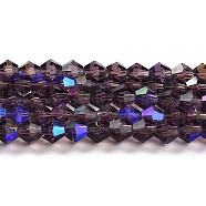 Transparent Electroplate Glass Beads Strands, AB Color Plated, Faceted, Bicone, Violet, 2.9~3.3x2.5mm, Hole: 0.7mm, about 145~150pcs/strand, 16.34~16.54 inch(41.5~42cm)(EGLA-A039-T2mm-L04)