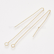 Brass Stud Earring Findings, Ear Threads, with Loop, Real 18K Gold Plated, 105x0.7mm, Hole: 3mm, Pin: 0.8mm(KK-S348-410G)
