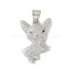 Brass Micro Pave Cubic Zirconia Pendants, Cat Charm, Platinum, 19x13.5x3mm, Hole: 4.5x3.5mm(ZIRC-F138-03P)