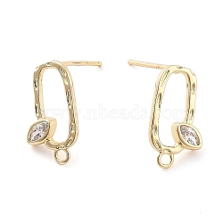 Brass Micro Pave Cubic Zirconia Stud Earring Finding, Oval, Light Gold, 14x8mm, Hole: 1.2mm, Pin: 12x0.6mm(EJEW-Q800-21KCG)