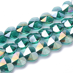 Electroplate Glass Beads, AB Color Plated, Faceted, Heart, Light Sea Green, 10x10x6.5mm, Hole: 1mm(EGLA-Q091-10mm-A08)