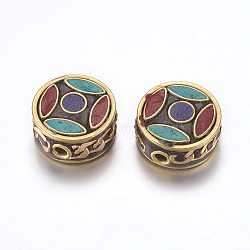 Handmade Indonesia Beads, with Brass Findings, Nickel Free, Flat Round, Unplated, 15~16x7~8mm, Hole: 2mm(IPDL-F022-94C)