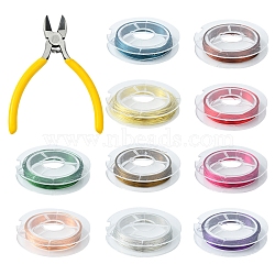 10 Rolls 10 Color Copper Jewelry Wire, with #50 Steel(High Carbon Steel) Side Cutting Pliers, Mixed Color, 0.3mm, about 32.8 Feet(10m)/roll, 1 Roll/color(CWIR-FS0001-02)