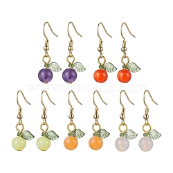 5Pairs 5 Colors Acrylic Dangle Earrings, with 304 Stainless Steel Earring Hooks, Round, Golden, 32.5x12.5mm, 1pair/color(EJEW-JE05749)