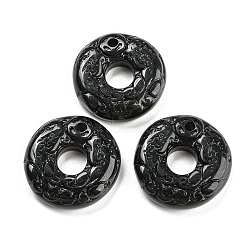 Opaque Resin Pendants, Textured Donut Charms, Black, 29.5x7.5mm, Hole: 3mm(RESI-H153-11A)