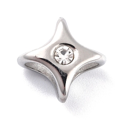 Ion Plating(IP) 304 Stainless Steel Slide Charms, with Crystal Rhinestone, 4 Pointed Star, Stainless Steel Color, 10.5x10.5x8.5mm, Hole: 5.5mm(STAS-I190-27P)