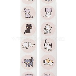 Self-Adhesive Stickers, Round with Animal, for Presents Decoration, Cat Shape, 25mm 500pcs/roll(DIY-R084-18D)