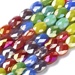 Electroplate Glass Beads Strands, Faceted, Oval, Mixed Color, 8x6.5x4mm, Hole: 1mm, about 28pcs/strand, 8.94 inch(22.7cm)(EGLA-C004-06)