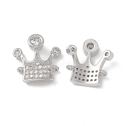 Brass Pave Clear Cubic Zirconia Connector Charms, Crown Links, Platinum, 16.5x15.5x3.5mm, Hole: 1mm(KK-E068-VB347)